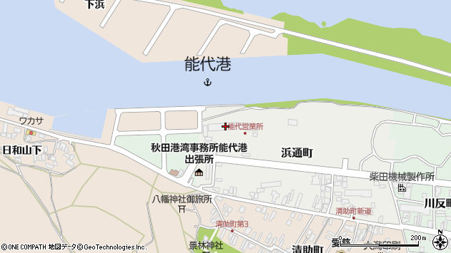 〒016-0801 秋田県能代市浜通町の地図