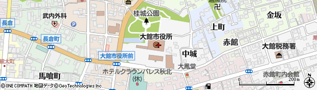 秋田県大館市中城周辺の地図