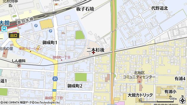 〒017-0036 秋田県大館市二本杉後の地図