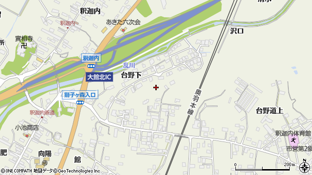 〒017-0012 秋田県大館市釈迦内の地図