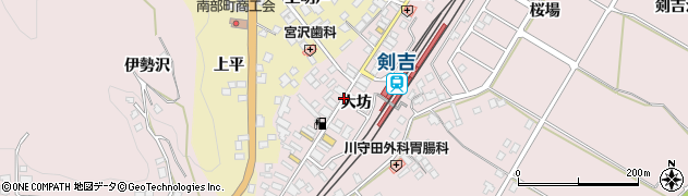 青森県三戸郡南部町剣吉大坊周辺の地図