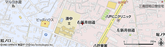 青森県八戸市白銀町右新井田道周辺の地図
