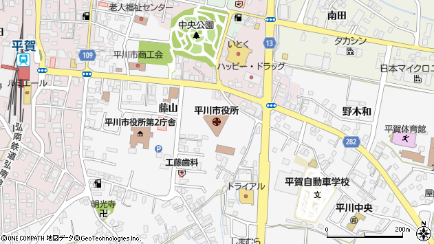 〒036-0100 青森県平川市（以下に掲載がない場合）の地図