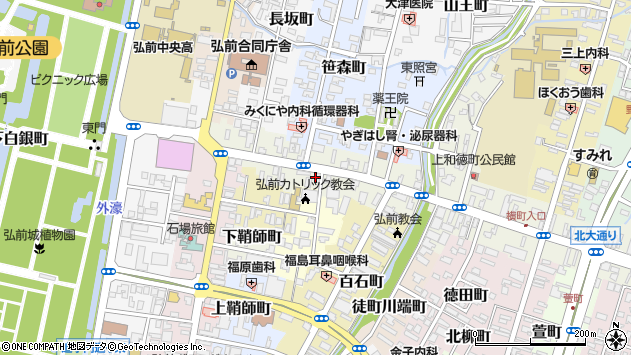 〒036-8343 青森県弘前市東長町の地図
