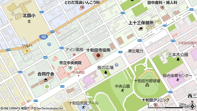 〒034-0000 青森県十和田市（以下に掲載がない場合）の地図