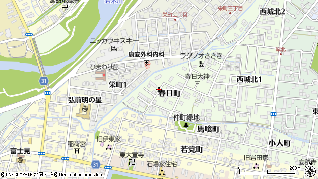 〒036-8335 青森県弘前市春日町の地図