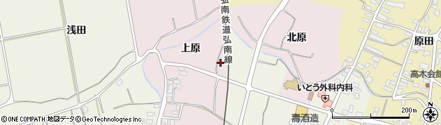 青森県平川市原（上原）周辺の地図