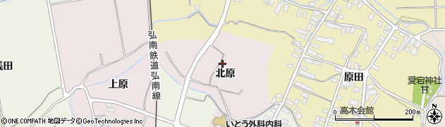 青森県平川市原北原周辺の地図