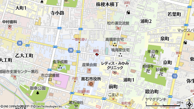 〒036-0368 青森県黒石市横町の地図