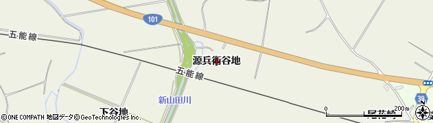 青森県つがる市森田町大館（源兵衛谷地）周辺の地図