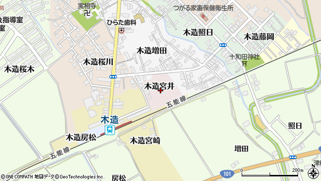 〒038-3156 青森県つがる市木造宮井の地図