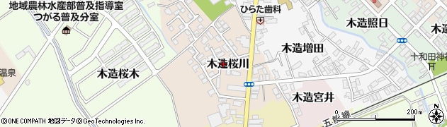 青森県つがる市木造桜川周辺の地図