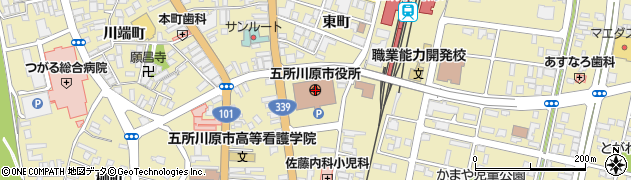 青森県五所川原市周辺の地図
