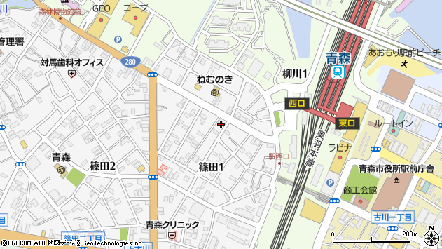 〒038-0011 青森県青森市篠田の地図