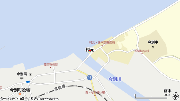 〒030-1503 青森県東津軽郡今別町村元の地図