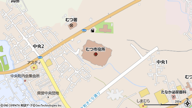〒035-0000 青森県むつ市（以下に掲載がない場合）の地図