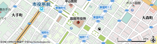 函館市役所　函館市議会議員控室公明党周辺の地図