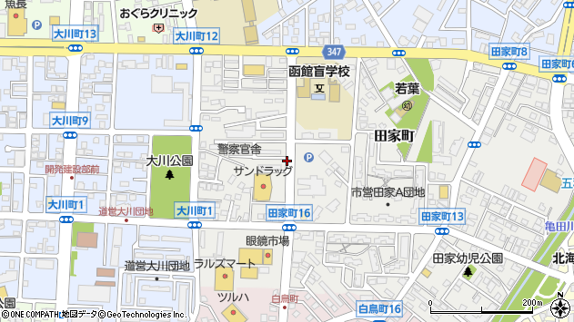 〒040-0081 北海道函館市田家町の地図