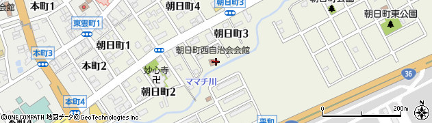 朝日町西自治会館周辺の地図