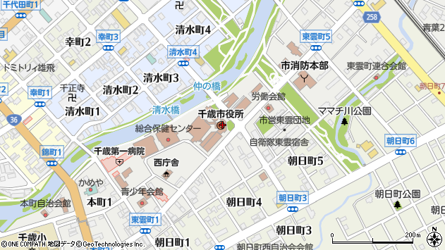 〒066-0000 北海道千歳市（以下に掲載がない場合）の地図