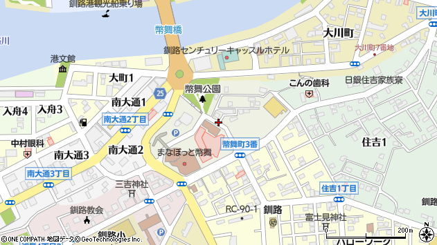 〒085-0836 北海道釧路市幣舞町の地図