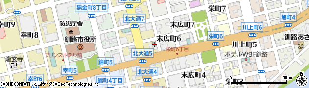 釧路北大通六郵便局周辺の地図