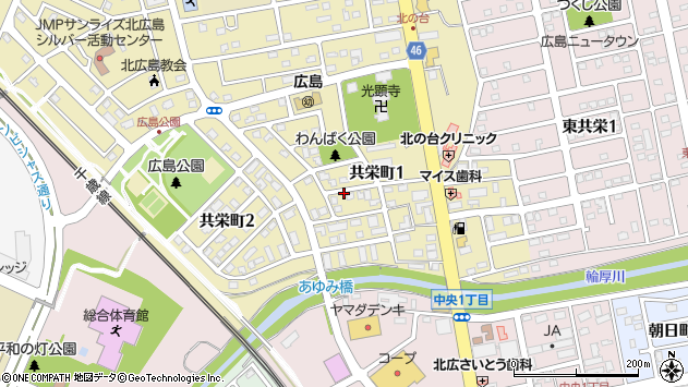 〒061-1113 北海道北広島市共栄町の地図
