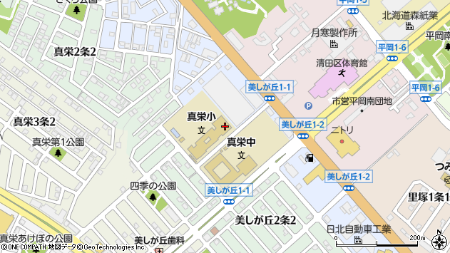 〒004-0811 北海道札幌市清田区美しが丘一条の地図