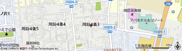 北海道札幌市南区川沿４条3丁目周辺の地図