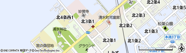 北海道清水町（上川郡）北３条周辺の地図