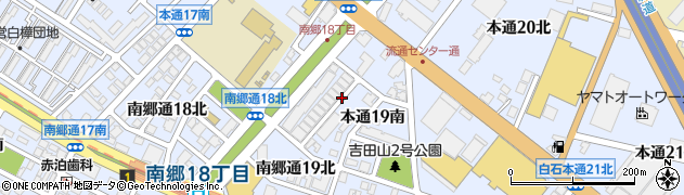 北海道札幌市白石区本通（１９丁目南）周辺の地図