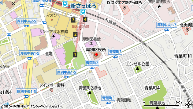 〒004-0000 北海道札幌市厚別区（以下に掲載がない場合）の地図