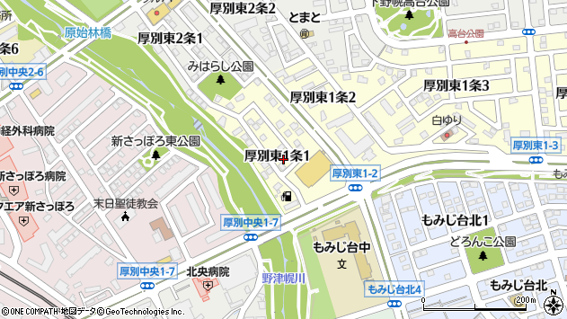 〒004-0001 北海道札幌市厚別区厚別東一条の地図