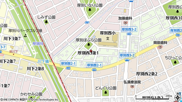 〒004-0063 北海道札幌市厚別区厚別西三条の地図