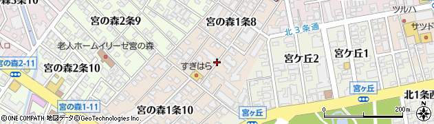 北海道札幌市中央区宮の森１条周辺の地図