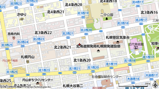 〒064-0822 北海道札幌市中央区北二条西２０丁目の地図