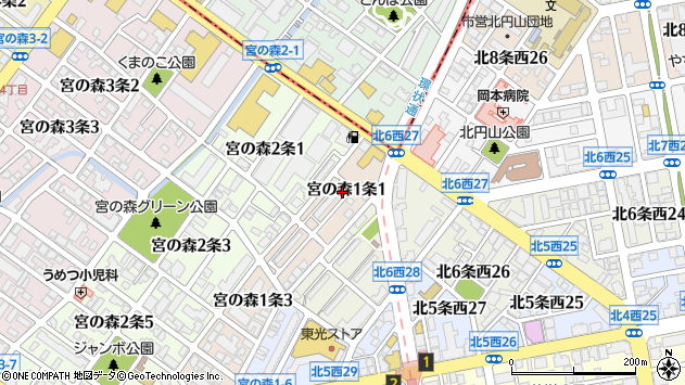 〒064-0951 北海道札幌市中央区宮の森一条の地図