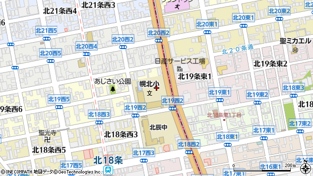 〒001-0019 北海道札幌市北区北十九条西３丁目の地図