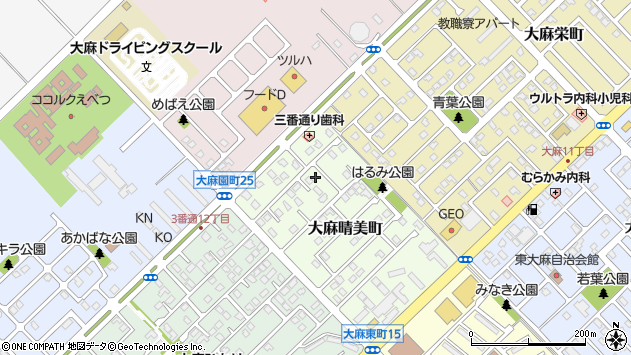 〒069-0866 北海道江別市大麻晴美町の地図