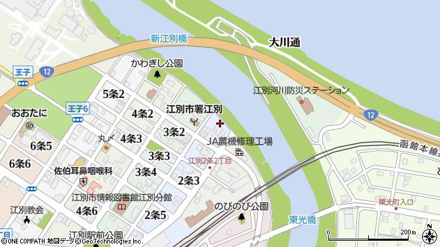 〒067-0012 北海道江別市２条の地図