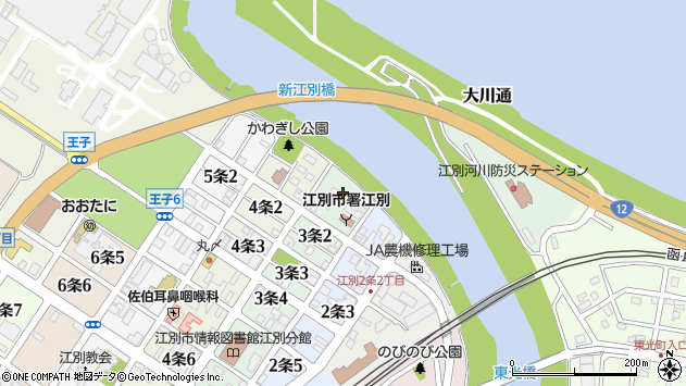 〒067-0013 北海道江別市３条の地図
