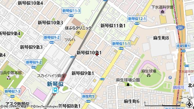 〒001-0910 北海道札幌市北区新琴似十条の地図