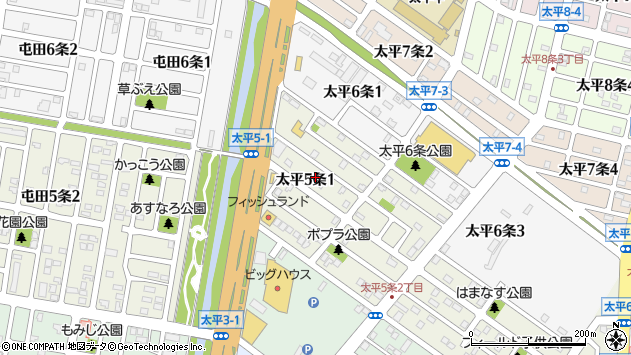 〒002-8005 北海道札幌市北区太平五条の地図