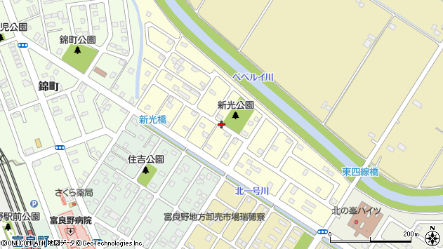 〒076-0058 北海道富良野市新光町の地図