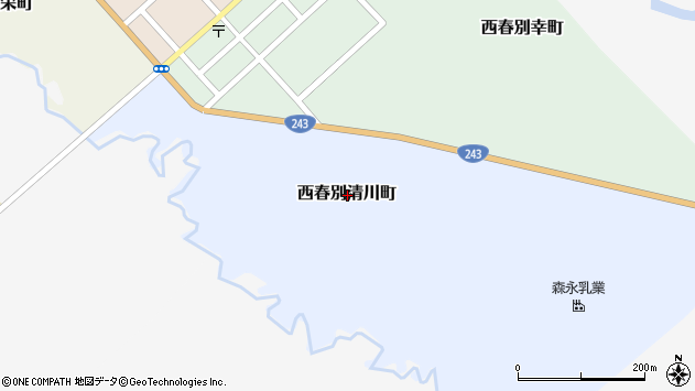 〒088-2572 北海道野付郡別海町西春別清川町の地図