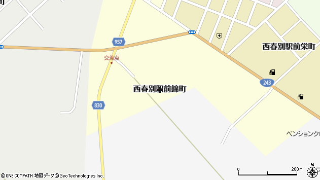 〒088-2563 北海道野付郡別海町西春別駅前錦町の地図
