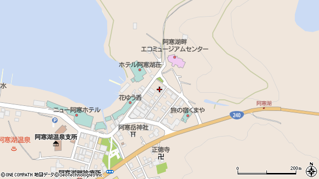 〒085-0467 北海道釧路市阿寒町阿寒湖温泉４丁目の地図