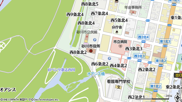 〒073-0100 北海道砂川市（以下に掲載がない場合）の地図