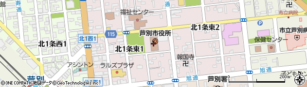 北海道芦別市周辺の地図
