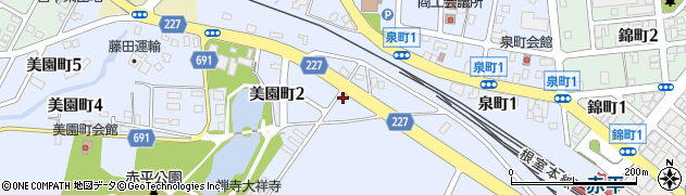 北海道赤平市美園町周辺の地図